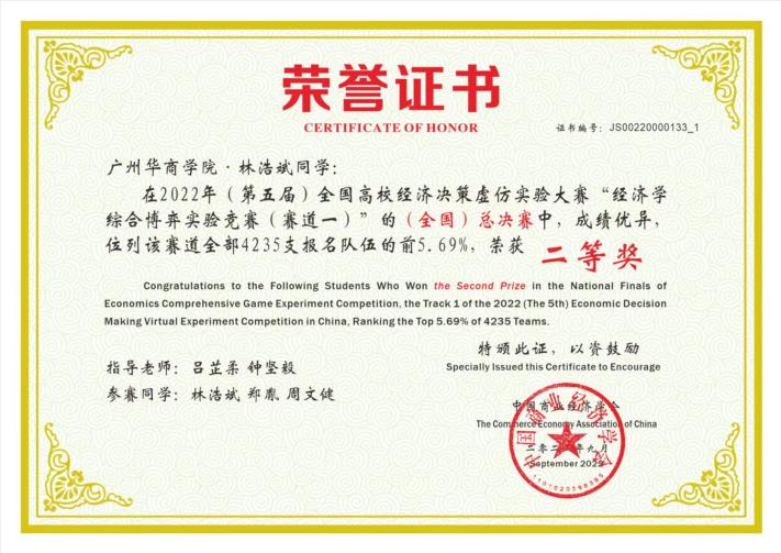 赛道一  林浩斌 二等